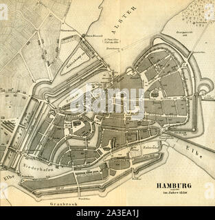 Europa, Deutschland, Hambourg, Karte ' Hambourg ungefähr im Jahre 1550 ', Illustration aus : ' Geschichte der Stadt Hamburg ' , von Dr. J. G. Gallois, Verlag von Ackermann & Wulff , Hambourg, 1866. / L'Europe, l'Allemagne, Hambourg, Hambourg 1550 carte ' sur ' , illustration de : ' Geschichte der Stadt Hamburg ' ( ), l'histoire de Hambourg par Dr J.G. Gallois, publié par Ackermann et Wulff, Hambourg, 1866 . Banque D'Images