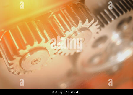 Parties de système d'engrenage , Close up d'acier lourd mécanique roue en métal cog. Concept idée d'entreprise. pignons , et la coopération . coworking Le travail d'équipe, Cooper Banque D'Images