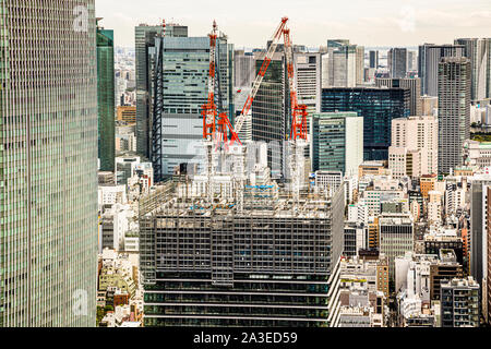 Construction en hauteur résistante aux tremblements de terre travaux de construction sur Skyscraper à Chuo, Tokyo, Japon Banque D'Images