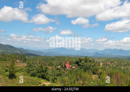 Riz, grange traditionnelle Alang Rantepao, Tana Toraja, au sud de Sulawesi, Indonésie . Maisons d'Alang ont un signe distinctif en forme de bateau. Banque D'Images