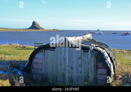 Cabane de pêcheur, l'île sacrée, Northumberland Banque D'Images