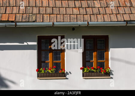 Les fenêtres et les portes de maisons de village Banque D'Images