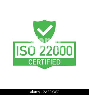 Certifié ISO 22000 d'un insigne, icône. Timbre de certification. Vecteur de conception à plat. Stock Vector illustration. Illustration de Vecteur