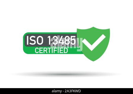 Certifié ISO 13485 d'un insigne, icône. Timbre de certification. Vecteur de conception à plat. Stock Vector illustration. Illustration de Vecteur