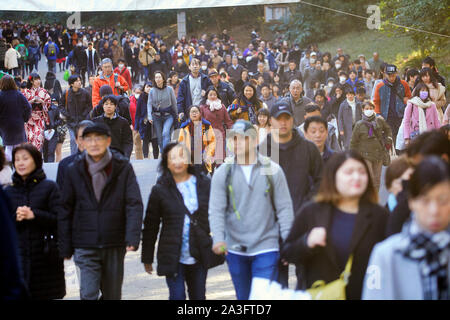 Japon Tokyo Le newyearsday beaucoup de gens vont au Meiji Shrine Temple près de 1-1-2018 Harajuku Station Jaco photo Claude Rostand Banque D'Images