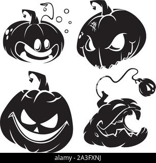 Vector set of funny Halloween pumpkins silhouettes tête . Contours noirs fond isolé Illustration de Vecteur