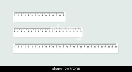 Ensemble de règles en bois 15, 20 et 30 centimètres avec ombres isolé sur blanc. Outil de mesure. Les fournitures scolaires Illustration de Vecteur