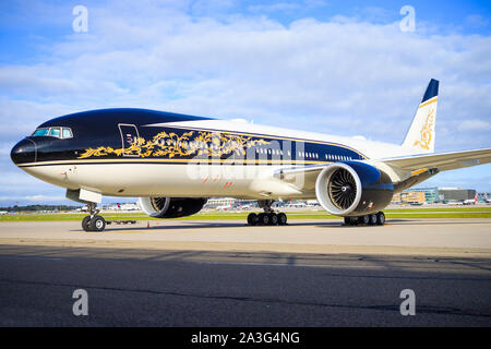 Stuttgart/Allemagne, 22 Septembre 2019 : Guinée équatoriale Gouvernement Boeing 777 à l'aéroport de Stuttgart. Banque D'Images