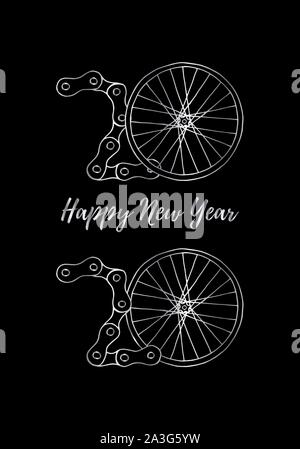2020 Hand drawn Location Bonne Année vector illustration sur fond noir Illustration de Vecteur