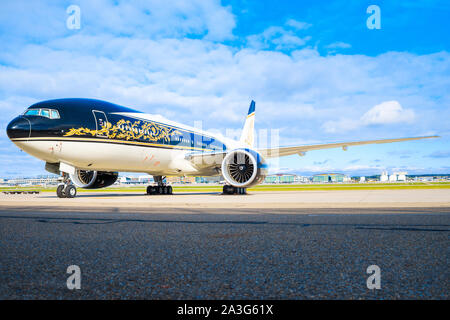 Stuttgart/Allemagne, 22 Septembre 2019 : Guinée équatoriale Gouvernement Boeing 777 à l'aéroport de Stuttgart. Banque D'Images