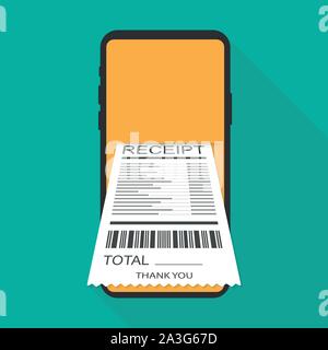 La réception de loi sur vector illustration isolé, smartphone télévision facture papier design dessin animé sur téléphone mobile. Stock Vector illustration. Illustration de Vecteur