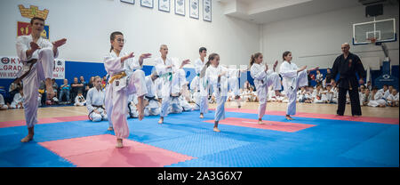 BELGRADE, SERBIE - 28. Septembre 2019. Les enfants et les enfants Arts Martiaux Sport de démonstration. Soirée des Arts Martiaux / Belgrade Kyokushin trophée au Spor Banque D'Images