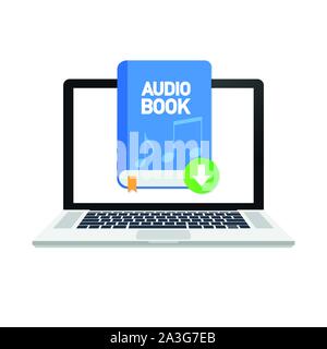 Télécharger livre audio sur ordinateur portable. Stock Vector illustration. Illustration de Vecteur