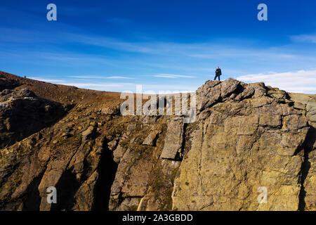 Vol d'un drone photographe, Asgardsgljufur Canyon, Mt. Kerlingafjol, hauts plateaux du centre, de l'Islande Banque D'Images