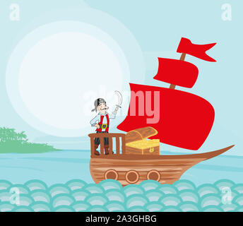 Mer voile Bateau pirate dessin animé Banque D'Images
