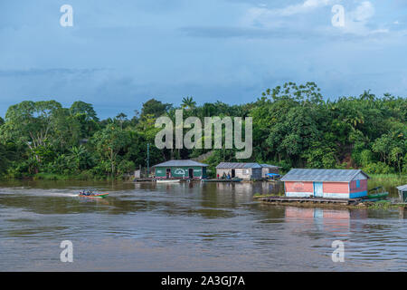 A deux jours de voyage en bateau de Manaus à Tefé sur le fleuve Amazone ou Rio Solimoes, fin de saison des pluies, l'Amazonie, Brésil, Amérique Latine Banque D'Images