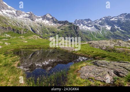 France, Hautes Alpes, parc national des Ecrins, la vallée du Valgaudemar, La Chapelle en Valgaudemar, le cirque glaciaire de Gioberney Banque D'Images