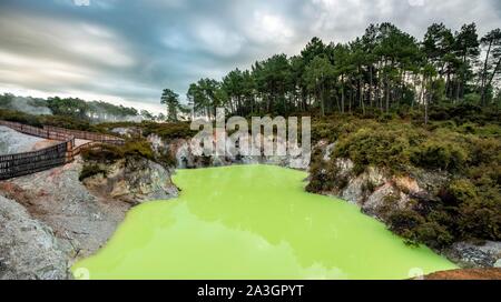 Green Devil's baignoire lac thermal à Wai-O-Tapu, thermique, Rotorua Waiotapu, de la région de Waikato, Nouvelle-Zélande Banque D'Images