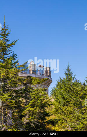 Les gens sur la plate-forme d'observation au sommet du mont Mitchell à Mount Mitchell State Park en Caroline du Nord aux États-Unis Banque D'Images