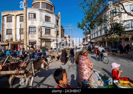 La Chine, région autonome du Xinjiang, Kashgar, centre historique, de la rue du marché Banque D'Images