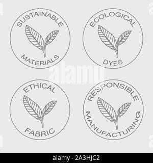 Ensemble d'icônes vectorielles linéaires liées au développement durable de l'éco-fabrication de tissus Illustration de Vecteur
