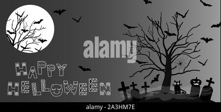 Halloween hand drawn vector background nuit avec symboles de vacances Illustration de Vecteur