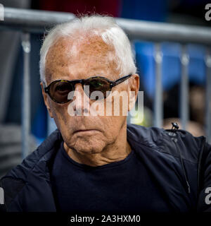 Milano, Italie. 07Th Oct, 2019. Le célèbre styliste Giorgio Armani, propriétaire d'Olimpia Milano regarder la Serie A match basket Legabasket AX Armani Exchange Olimpia Milan vs, Trieste à Milan, Palalido Allianz Cloud, l'équipe à domicile a remporté 88-74. Italie 6e octobre 2019. (Photo de Matteo Cogliati/Pacific Press) Credit : Pacific Press Agency/Alamy Live News Banque D'Images