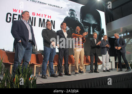 Los Angeles, USA. 08Th Oct, 2019. Guy Williams, Bill Westenhofer, Clive Owen, Will Smith, Jerry Bruckheimer, Ang Lee 10/04/2019 'Gemini Man' conférence de presse tenue à l'espace YouTube à Los Angeles, CA Crédit : Cronos/Alamy Live News Banque D'Images
