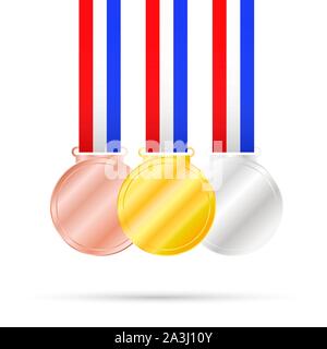 Trois médailles sur fond blanc pour les jeux de sports. Stock Vector illustration. Illustration de Vecteur