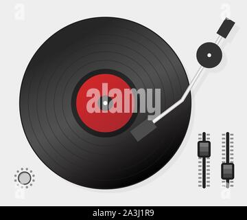 Jouer DJ vinyle. Vue d'en haut. L'espace de l'interface console de mixage DJ platines. Stock Vector illustration. Illustration de Vecteur