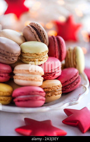Noël arrière-plan selective focus on macro macarons Banque D'Images