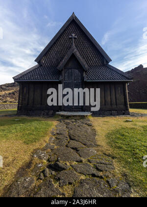 Stafkirkjan à Vestmannaeyjabaer église en bois sur l'île de Heimaey, l'Islande Banque D'Images