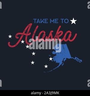 Carte de l'Alaska Vintage badge. Style rétro-concept patch, pour imprimer un t-shirt et d'autres utilisations. Inclus citer dire - me prendre à l'Alaska. Stock Illustration de Vecteur
