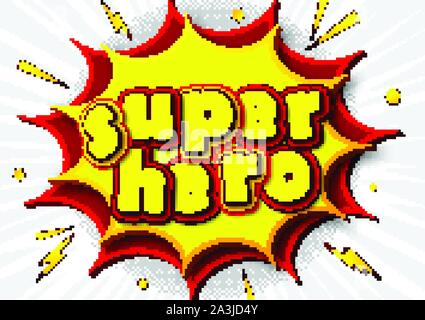 Super-héros, cartoon contexte en comics book et style pop art avec bulle. Avec l'affiche et multicouches funny multicolore rouge-jaune des lettres, b Illustration de Vecteur