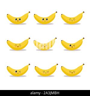 Mignon, drôle et heureux ensemble banane caractère. Fruits vector illustration Illustration de Vecteur