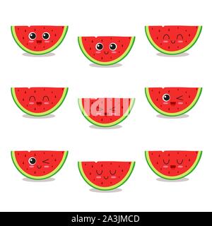 Mignon, drôle et heureux watermelon caractère fixe. Fruits vector illustration Illustration de Vecteur