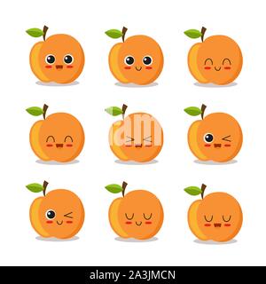 Mignon, drôle et heureux peach caractère fixe. Fruits vector illustration Illustration de Vecteur