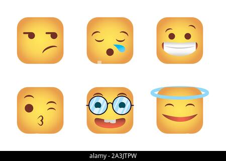 Jeu de caractères carrés visages émoticônes Illustration de Vecteur