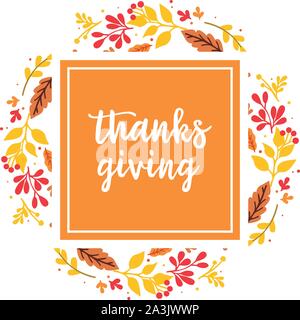 Lettrage moderne d'action de grâce, avec les feuilles d'automne vintage frame. Vector Illustration de Vecteur
