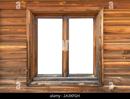 Fenêtre en bois dans un mur en bois de sciage Banque D'Images