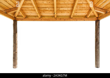 Un toit en bois kiosque comme vu de dessous isolated on white Banque D'Images