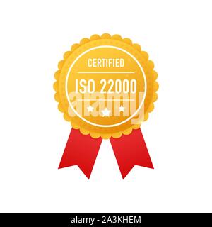 Certifié ISO 22000 label or sur fond blanc. Stock Vector illustration. Illustration de Vecteur