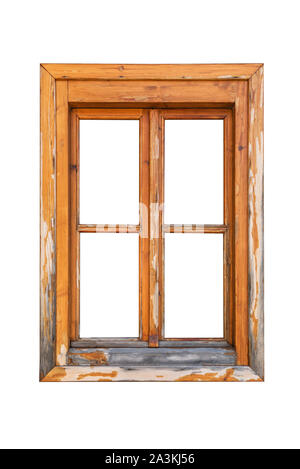 Vieille fenêtre en bois isolé sur fond blanc Banque D'Images