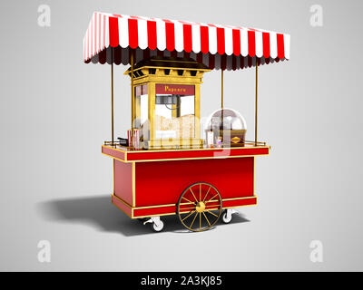 Machine à popcorn rouge moderne le rendu 3D sur fond gris avec ombre Banque D'Images
