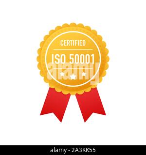 Certifié ISO 50001 label or sur fond blanc. Stock Vector illustration. Illustration de Vecteur