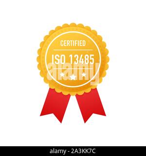 Certifié ISO 13485 label or sur fond blanc. Stock Vector illustration. Illustration de Vecteur