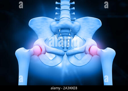 3d illustration de squelette de la hanche. La douleur pelvienne Banque D'Images