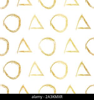 Triangle et Cercle d'aluminium de formes hand drawn seamless vector background. Les éléments géométriques dessinés avec coup de pinceau motif répétitif. Golden Illustration de Vecteur