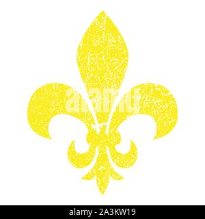 Fleur de lis. Lily héraldique. Symbole du Mardi Gras. Grunge fond jaune Illustration de Vecteur