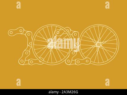 2020 Hand drawn Location Bonne Année carte vecteur illustration sur fond doré Illustration de Vecteur